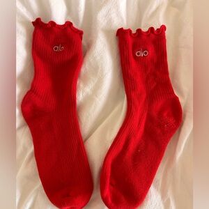 Alo Red Ruffle Lettuce Socks
